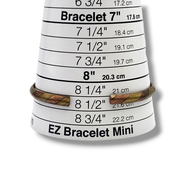 Brass Copper Alternating Stripes Thin Bangle Vintage Bracelet Mixed Metal - Picture 8 of 8